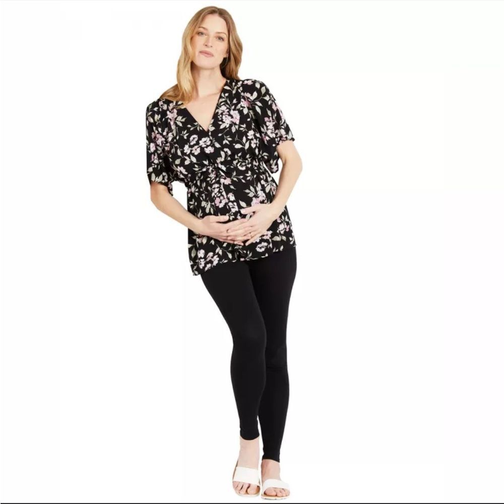 MOTHERHOOD Maternity Black Flora Top Blouse sz M